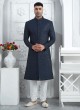 Dark Blue Embroidered Sherwani For Wedding